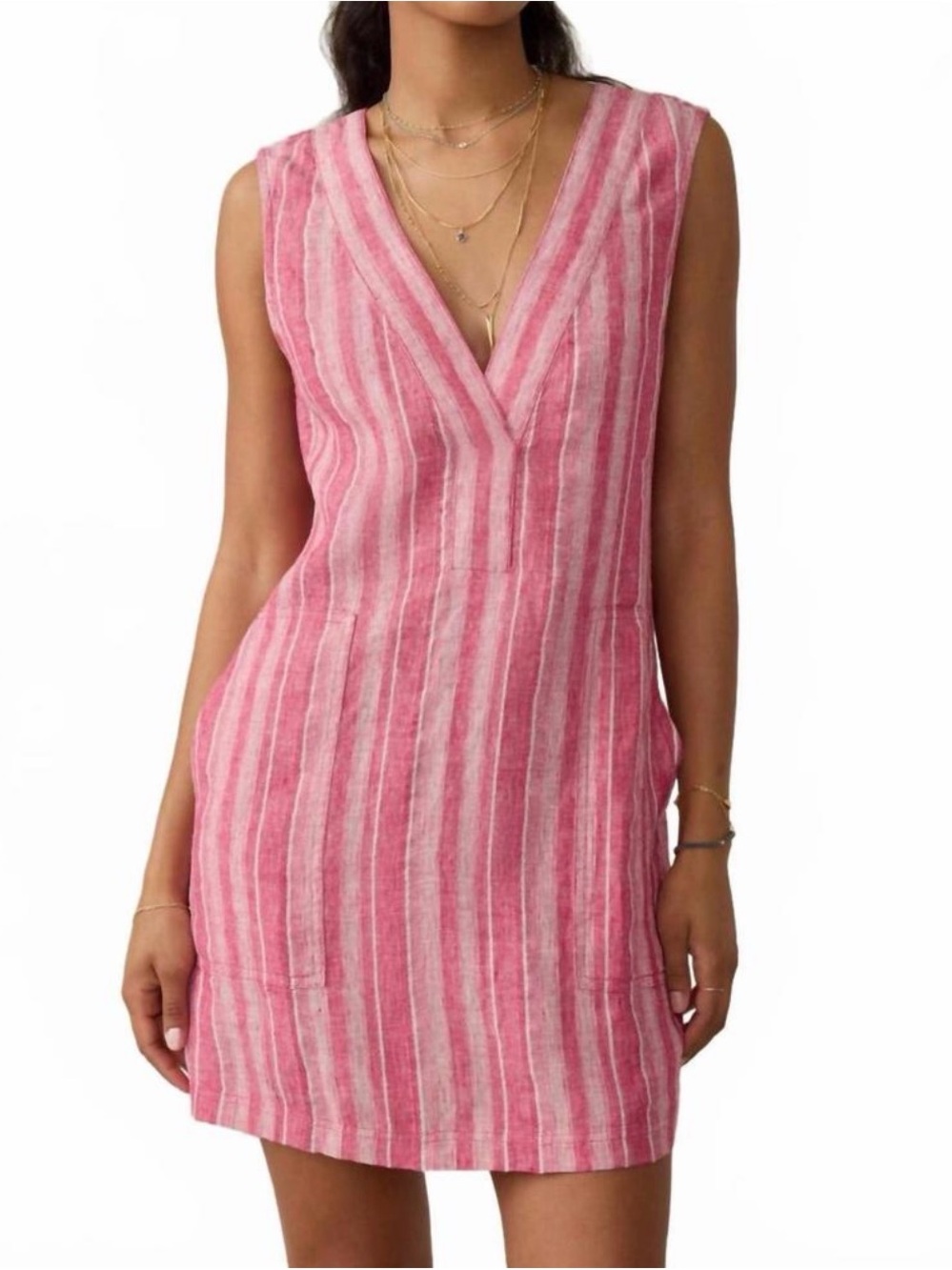 FAHERTY azure linen blend mini dress in Granita Stripe